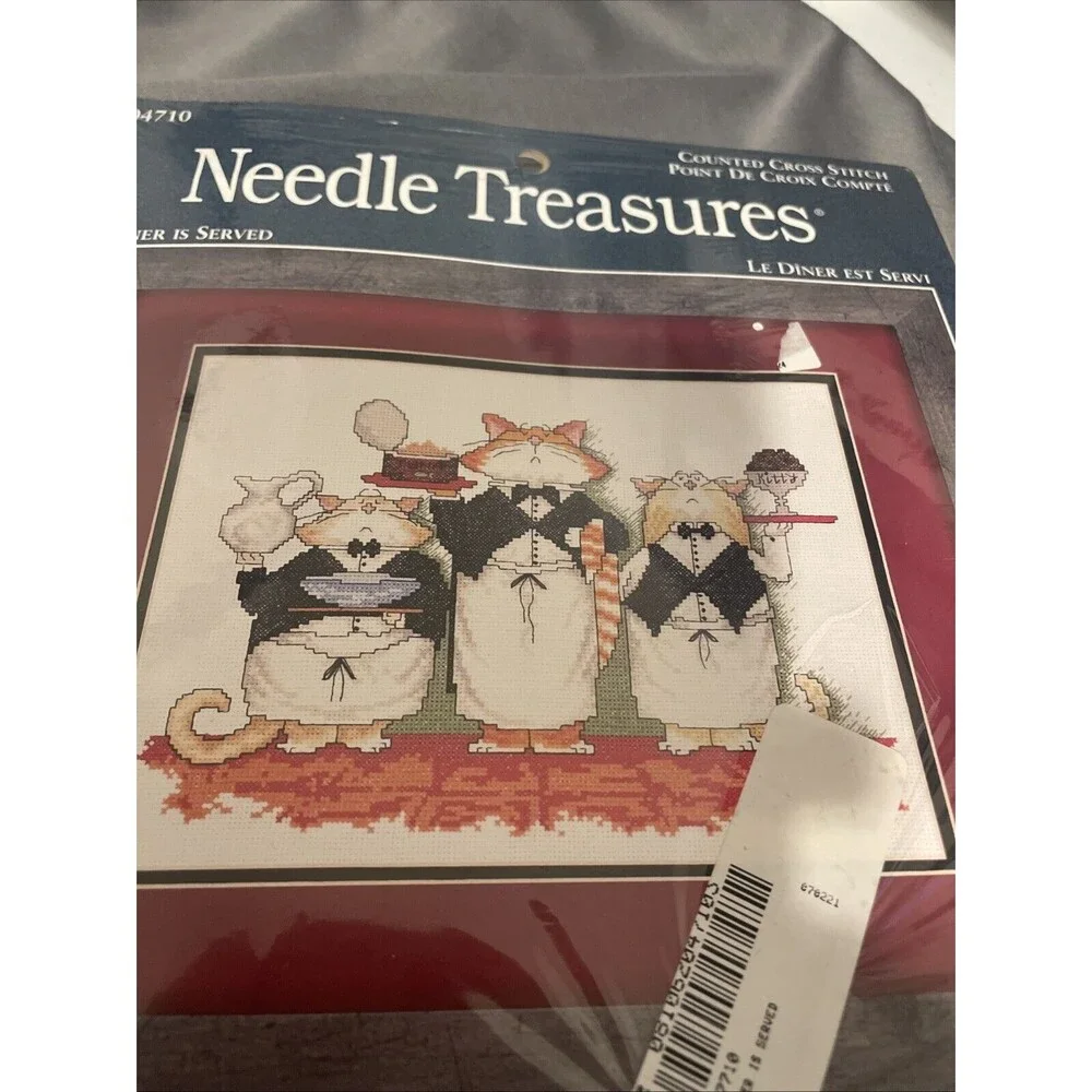 Needle treasures Dinner Is Served Cats Counted Cross Stitch 12x9